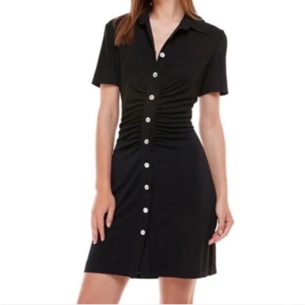 Wayf Black Button-Front Mini Dress